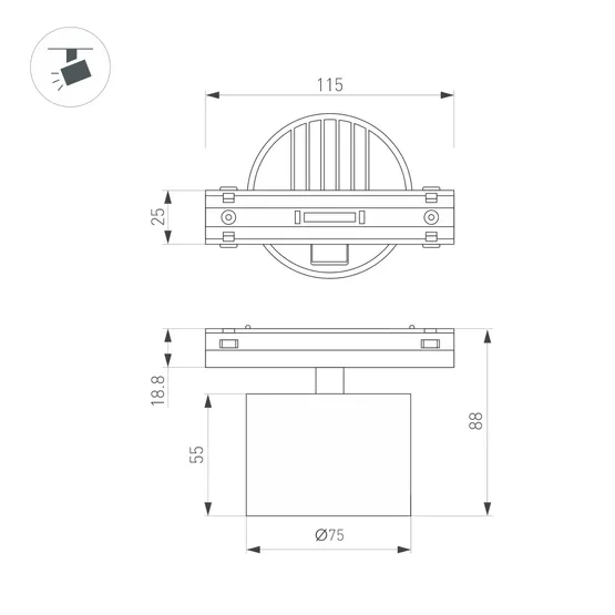 Фото #3 товара Светильник MAG-VIBE-POINT-R75-10W Warm3000 (WH, 24 deg, 48V) (Arlight, IP20 Металл, 5 лет)