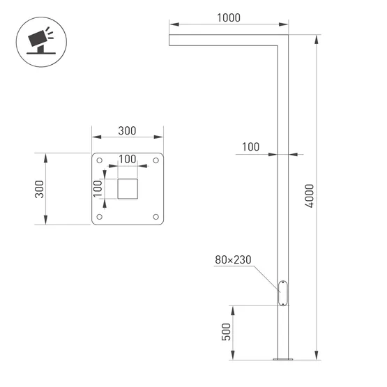 Фото #2 товара Опора OXOR-STER-G45-1000x100x100-L4000-26W Warm3000 (BK, 230V) IP65 (Arlight, Сталь)