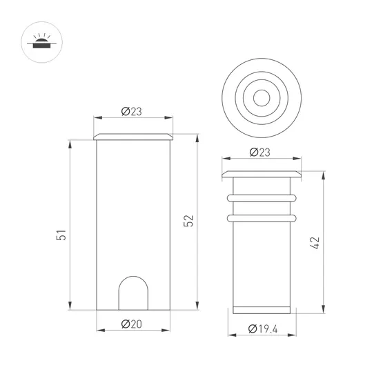 Фото #3 товара Светильник ART-PELURU-GROUND-R23-1W Warm2700 (SL, 30 deg, 24V) (Arlight, IP67 Металл, 3 года)