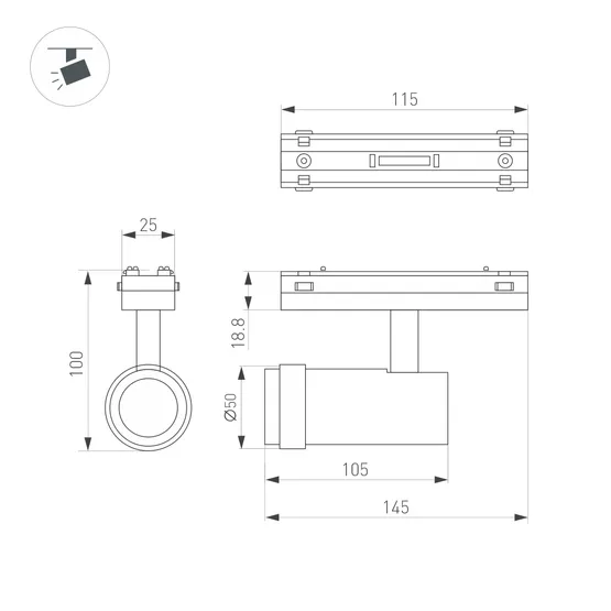 Фото #2 товара Светильник MAG-VIBE-SPOT-ZOOM-R47-10W Warm3000 (BK, 20-55 deg, 48V) (Arlight, IP20 Металл, 5 лет)