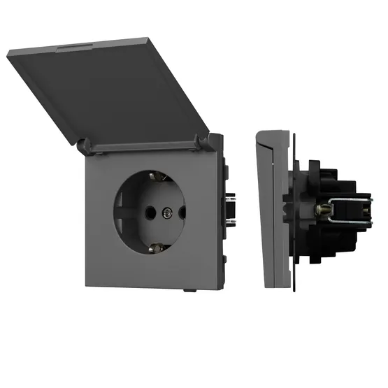 Фото #1 товара Механизм розетки влагозащищённый SCT-TENDO-MCP-SFPL-GR (230V, 16A) (Arlight, Матовый графитовый)