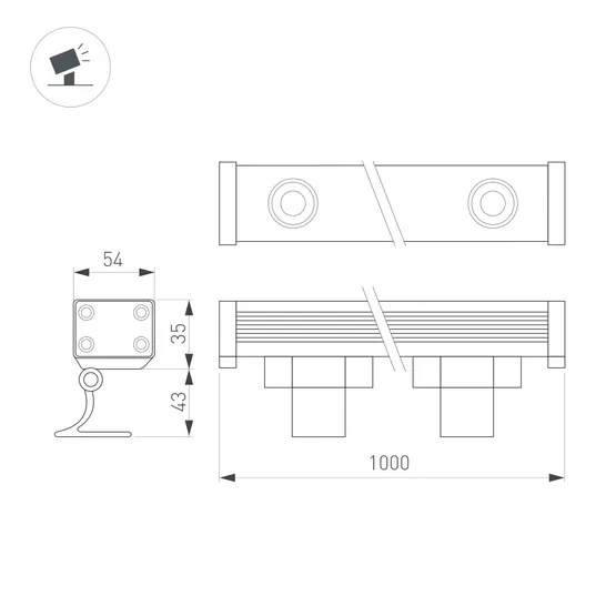 Фото #2 товара Линейный прожектор AR-LINE-1000-36W Warm3000 (GR, 15x60 deg, 230V) (Arlight, IP65 Металл, 3 года)